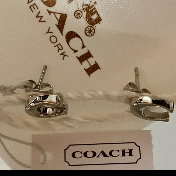 New Coach Sterling Silver Signature C Post Earrings - Picture 4 of 5